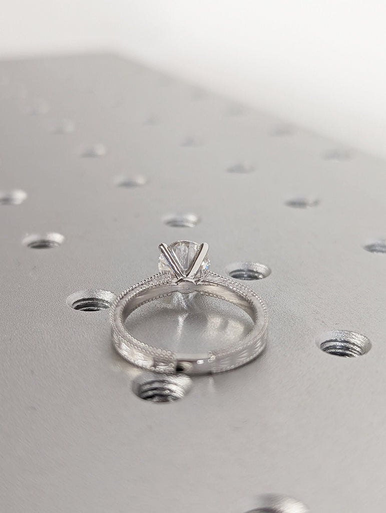 Vintage Engagement Ring 14k gold hand engraved ring, moissanite engagement ring, vintage ring, hand engraving