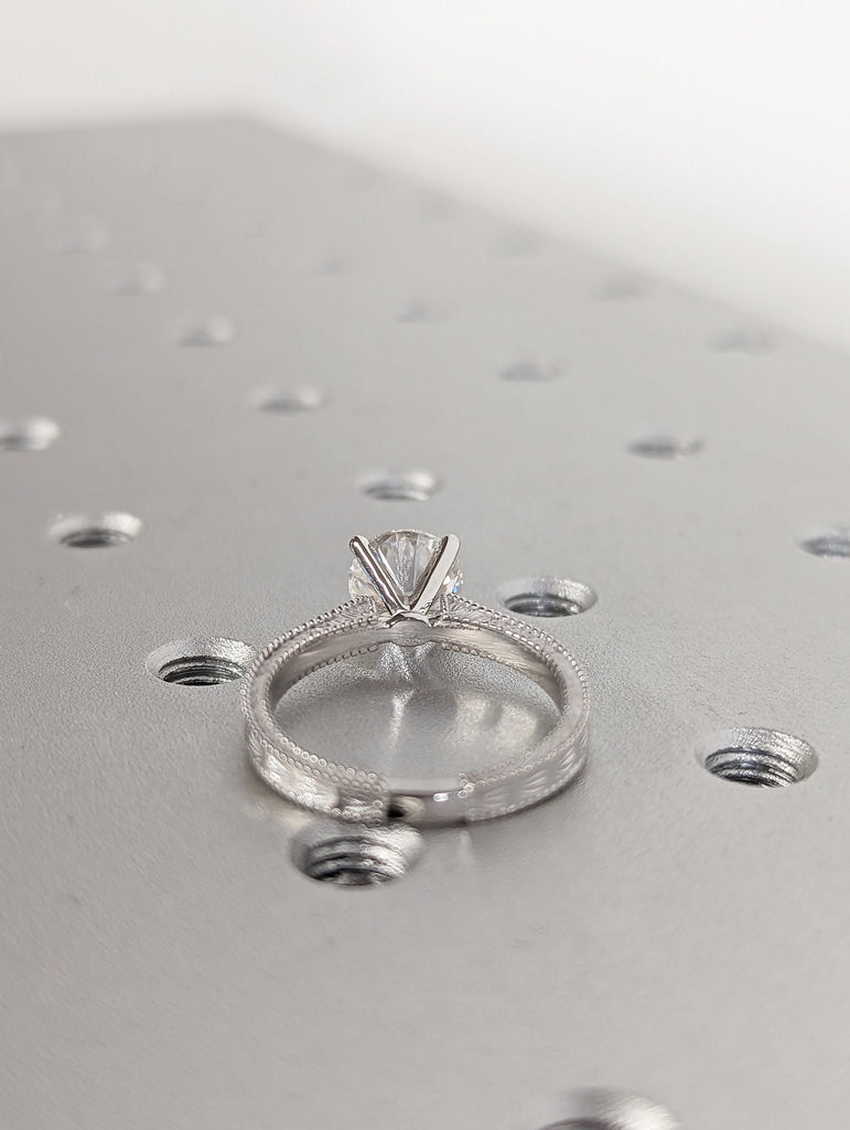 Vintage Engagement Ring 14k gold hand engraved ring, moissanite engagement ring, vintage ring, hand engraving