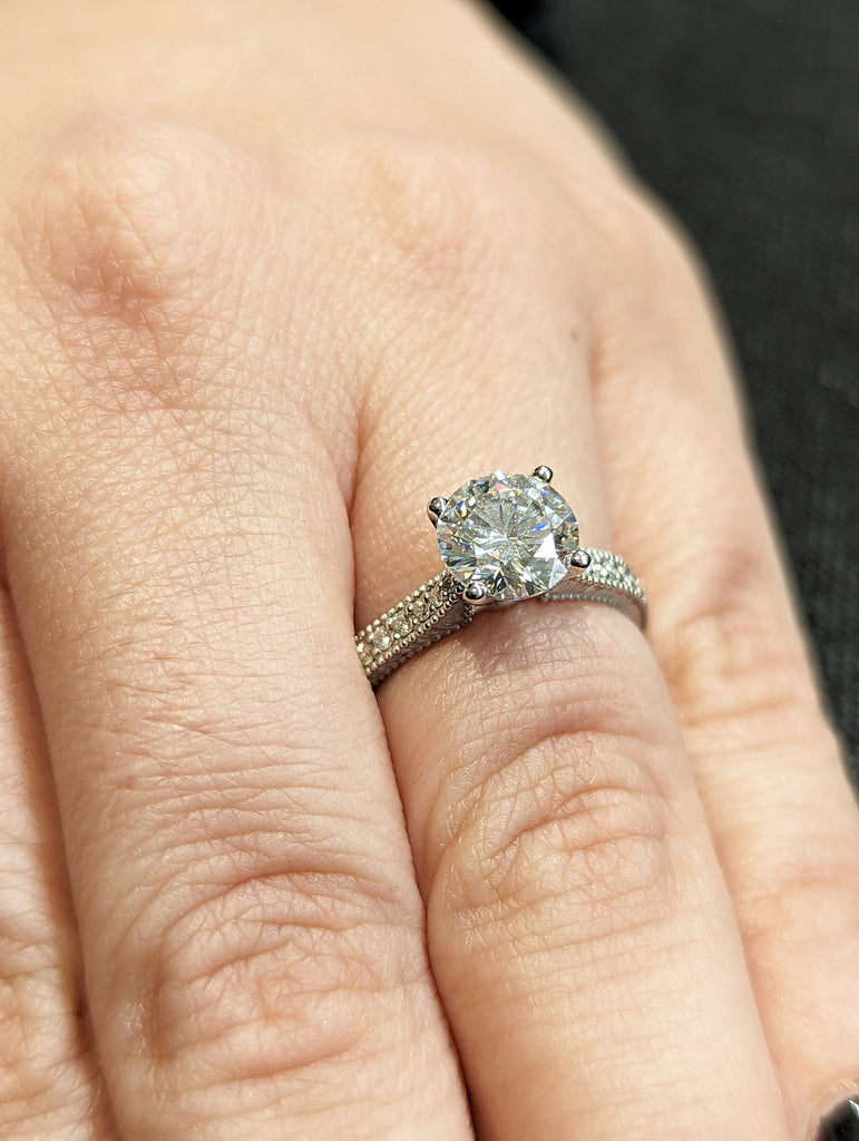 Vintage Engagement Ring 14k gold hand engraved ring, moissanite engagement ring, vintage ring, hand engraving