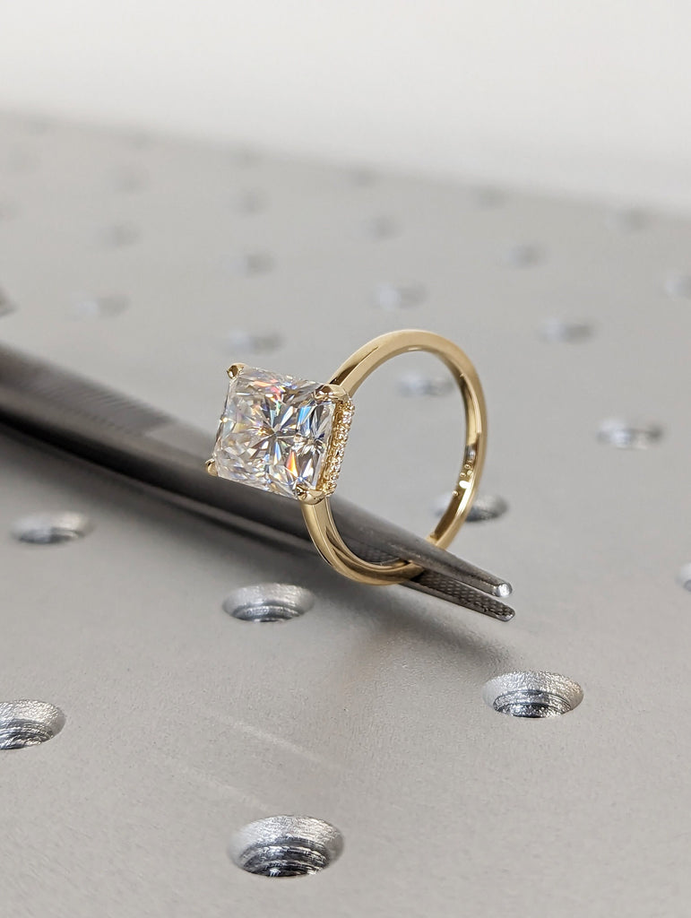 Vintage Hidden Halo Diamond Ladies Ring, Anniversary Gift, 3CT Radiant Lab Diamond Wedding Ring, Simulated Diamond Engagement Ring, Art Deco