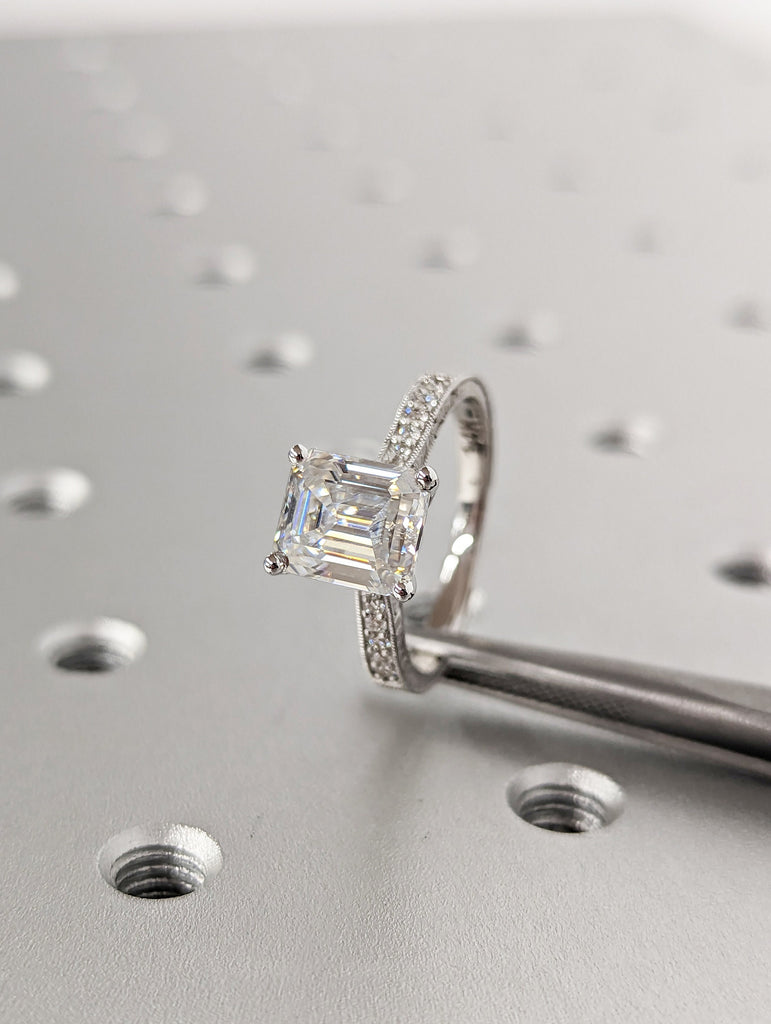 Vintage Engagement Ring 14k gold hand engraved ring, moissanite engagement ring, vintage ring, hand engraving