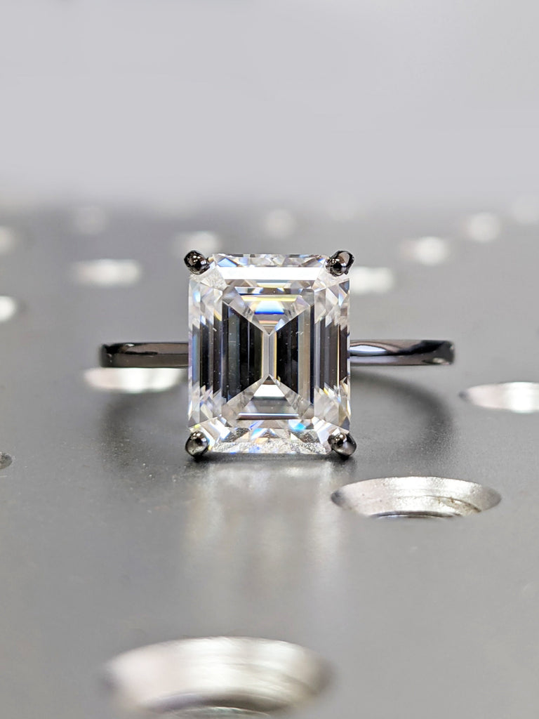 3 Carat Emerald Cut Solitaire Engagement Ring, Emerald Cut Engagement Ring, Emerald Cut Ring, 3 Ct Solid 14k Gold Moissanite Engagement Ring