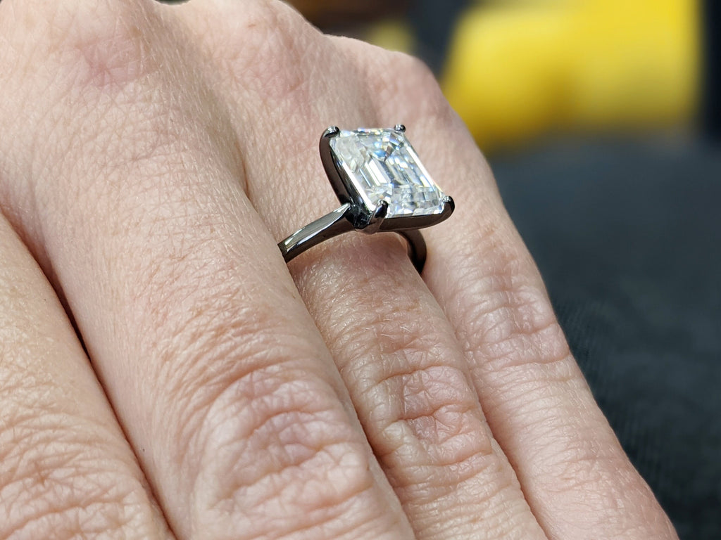 3 Carat Emerald Cut Solitaire Engagement Ring, Emerald Cut Engagement Ring, Emerald Cut Ring, 3 Ct Solid 14k Gold Moissanite Engagement Ring