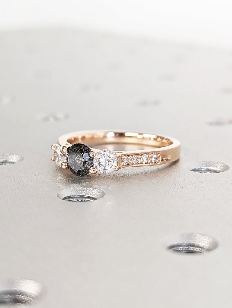 Unique Vintage Three Stone Engagement Ring Round Cut Wedding Anniversary 14K Solid Rose Gold Simple Promise Ring Personalized Gift for Her