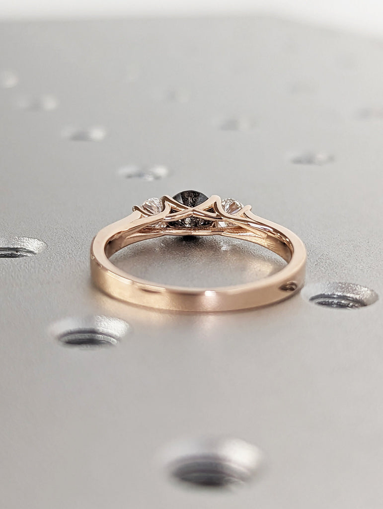 Unique Vintage Three Stone Engagement Ring Round Cut Wedding Anniversary 14K Solid Rose Gold Simple Promise Ring Personalized Gift for Her