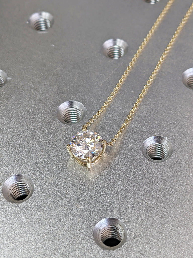 2CT Moissanite Necklace • Round Moissanite Necklace • Moissanite Solitaire Necklace • Perfect Gift for Her • Minimalist Solitaire • Handmade