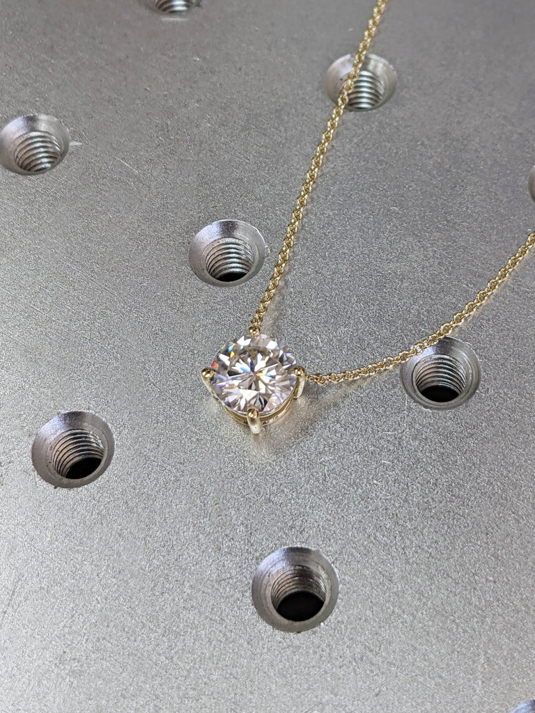 2CT Moissanite Necklace • Round Moissanite Necklace • Moissanite Solitaire Necklace • Perfect Gift for Her • Minimalist Solitaire • Handmade