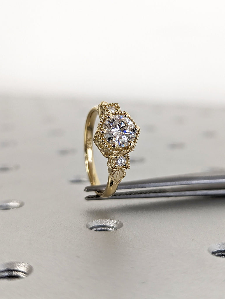 Vintage moissanite engagement ring 14k white gold diamond Art deco wedding ring diamond Vintage Filigree Ring engagement anniversary promise