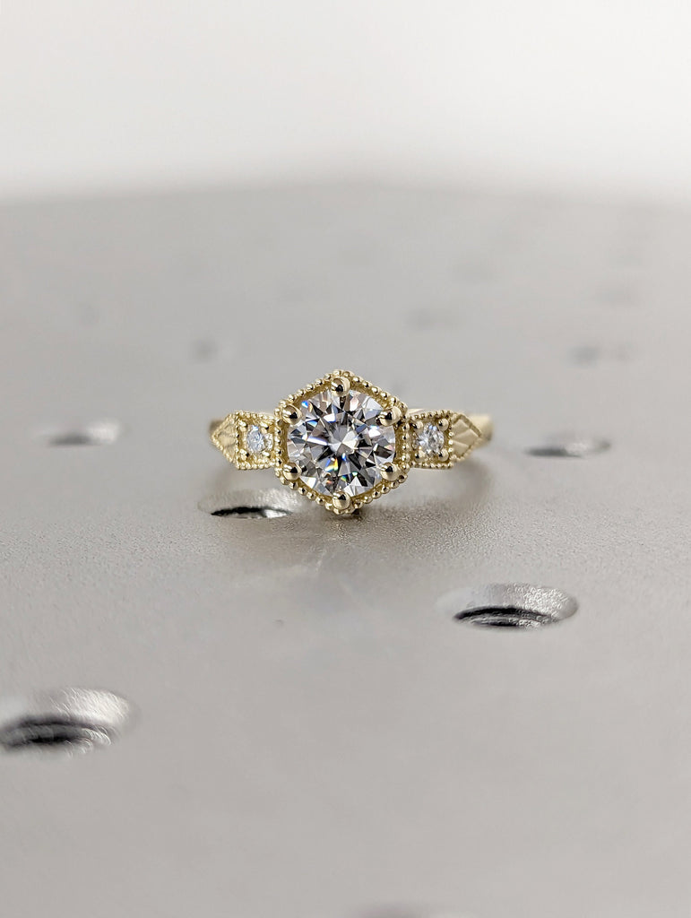 Vintage moissanite engagement ring 14k white gold diamond Art deco wedding ring diamond Vintage Filigree Ring engagement anniversary promise