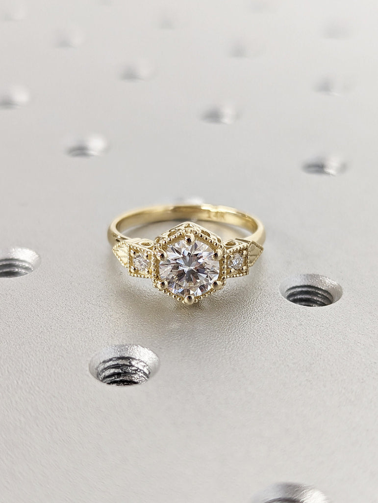 Vintage moissanite engagement ring 14k white gold diamond Art deco wedding ring diamond Vintage Filigree Ring engagement anniversary promise