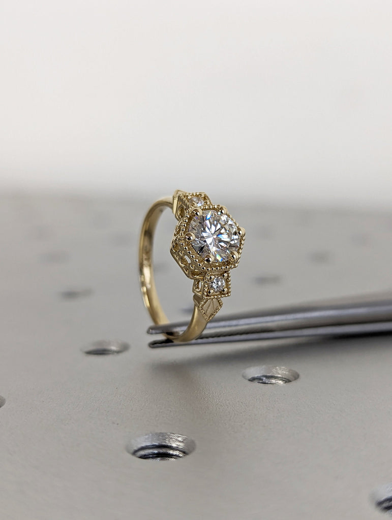 Vintage moissanite engagement ring 14k white gold diamond Art deco wedding ring diamond Vintage Filigree Ring engagement anniversary promise