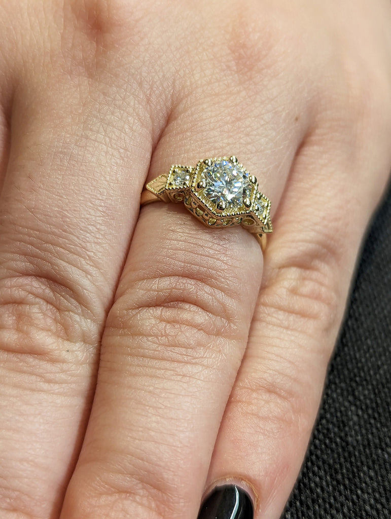 Vintage moissanite engagement ring 14k white gold diamond Art deco wedding ring diamond Vintage Filigree Ring engagement anniversary promise