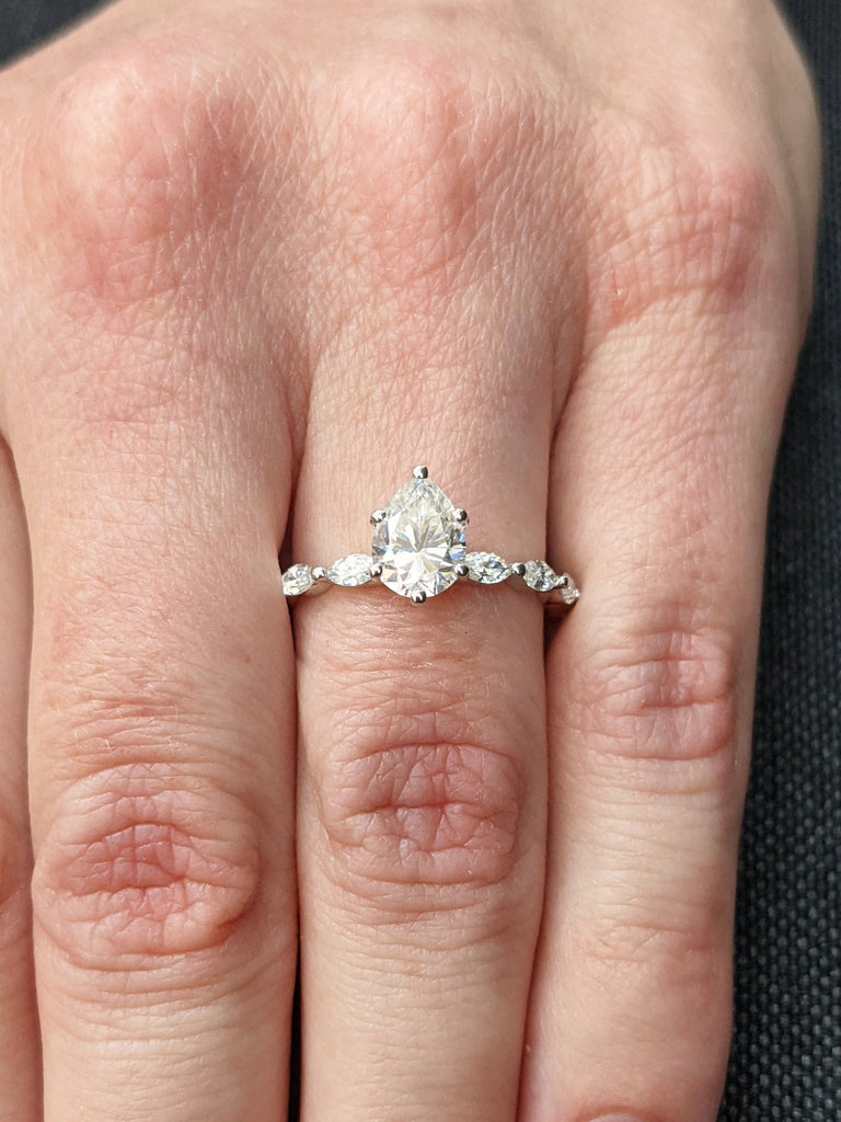 Pear shaped Moissanite engagement ring white gold unique Cluster engagement ring women vintage Marquise Moissanite Promise ring Solitaire