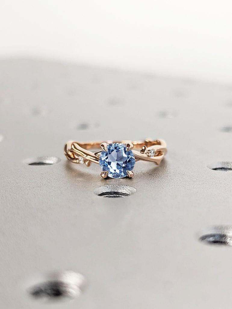 Unique Aquamarine Ring, Elegant Engagement Ring, Blue Promise Ring, 14k Round Cut Aquamarine Ring, Anniversary Birthday Gift For Her