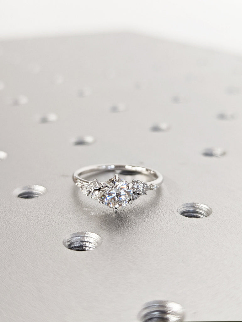 Round lab diamond ring vintage diamond engagement ring white gold unique snowdrift 6 prong engagement ring diamond wedding ring for women