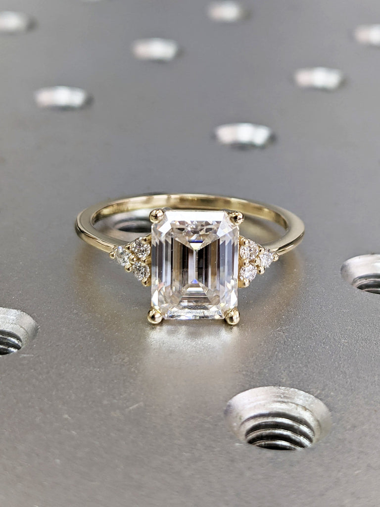 Handmade Custom Ring/ 2.5 Carat Emerald Cut Moissanite Engagement Ring/ 4 Prongs Wedding Promise Ring/ 14K Solid Gold Ring/ Stacking Rings