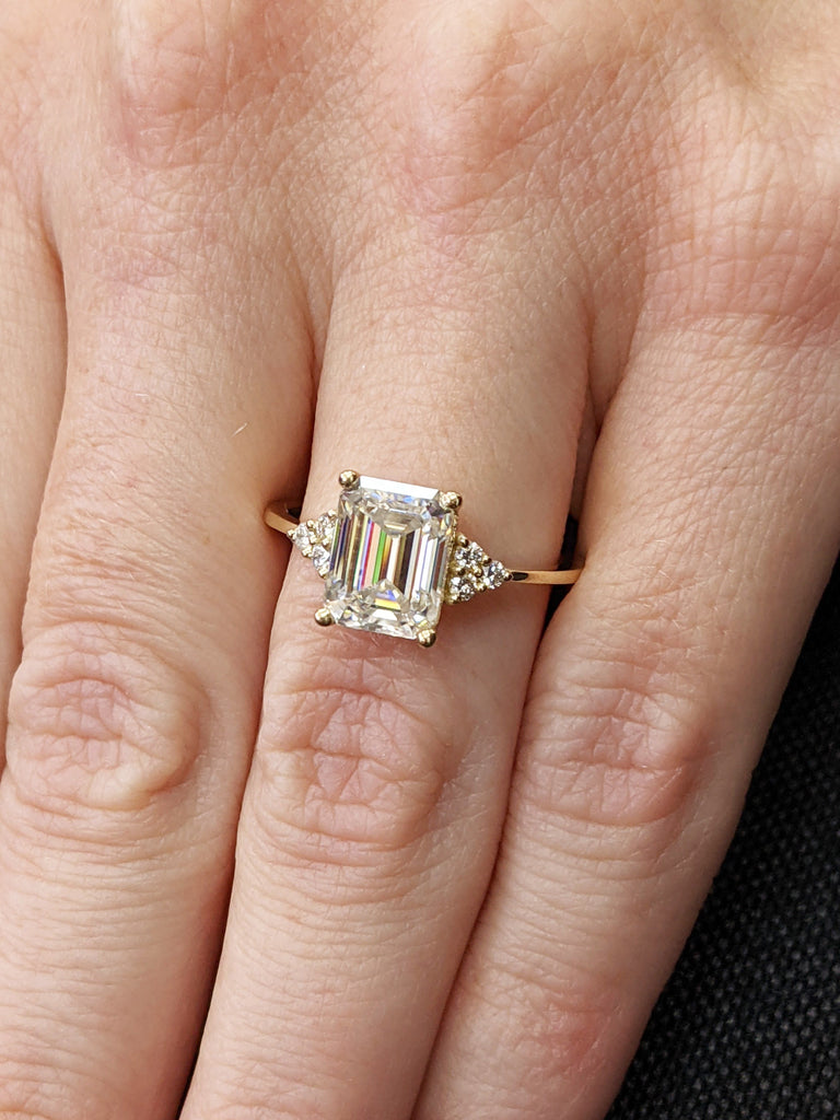 Handmade Custom Ring/ 2.5 Carat Emerald Cut Moissanite Engagement Ring/ 4 Prongs Wedding Promise Ring/ 14K Solid Gold Ring/ Stacking Rings