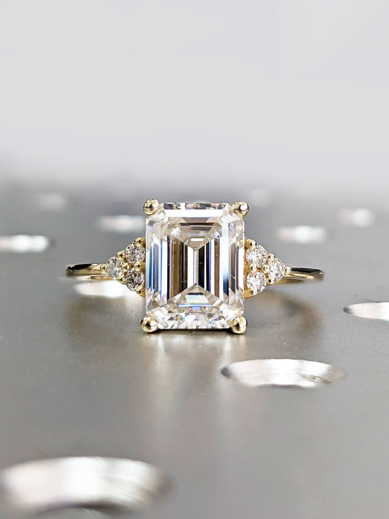 Handmade Custom Ring/ 2.5 Carat Emerald Cut Moissanite Engagement Ring/ 4 Prongs Wedding Promise Ring/ 14K Solid Gold Ring/ Stacking Rings