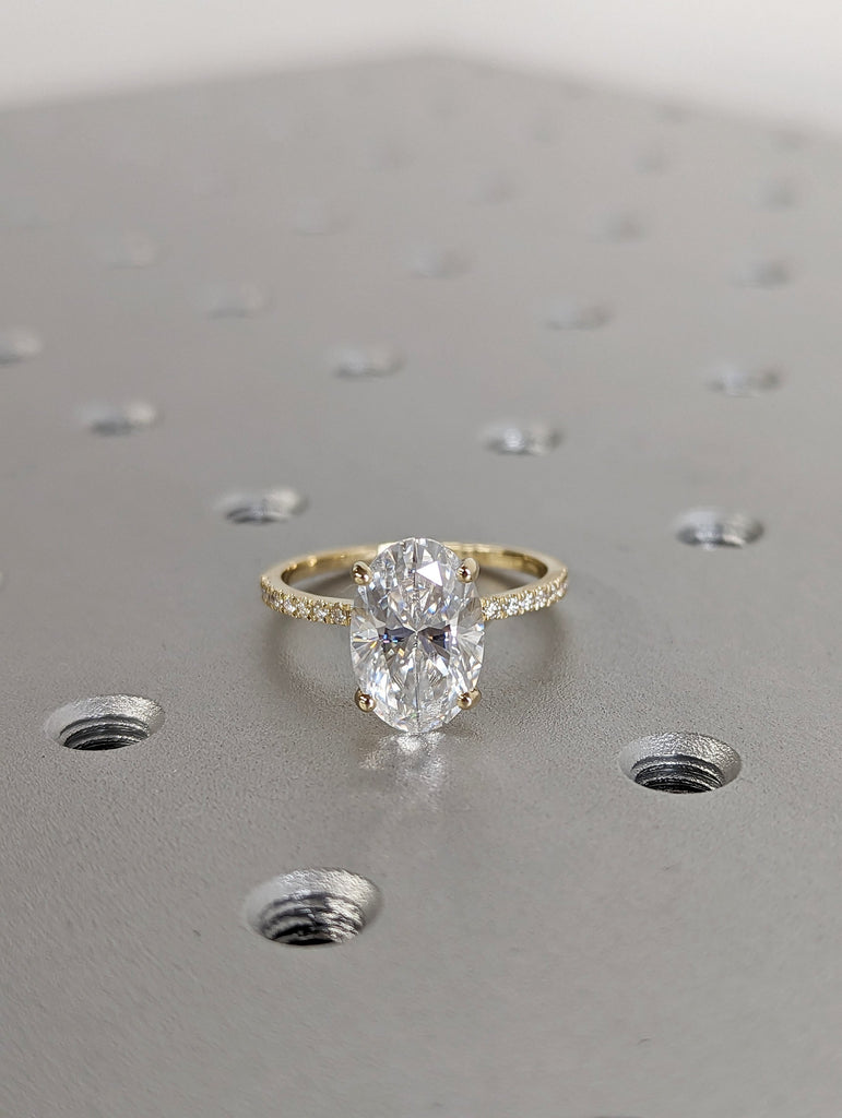 3cts Moissanite Oval Engagement Ring, Oval Moissanite and Solitaire Wedding Ring, Yellow Gold Moissanite Ring