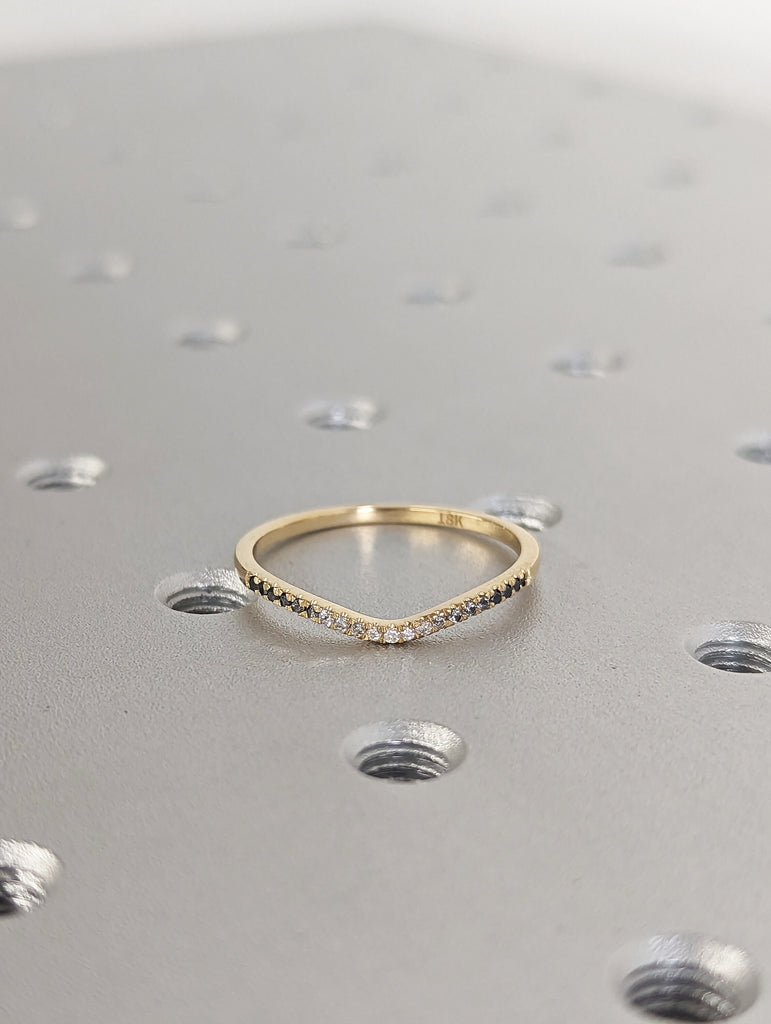 Ombre Diamond Eternity Ring / 14k Gold Half Eternity Diamond Ring / Half Around Diamond Wedding Band / Stackable Ring / Curved Ring Guard