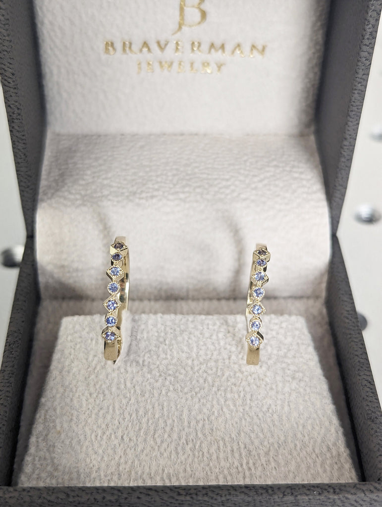 Tanzanite Huggie Earrings, 14k Solid Gold Gemstone Huggie Hoop, Small Huggie Earrings with Gemstone, Gold Hoop Earrings, Bezel Setting