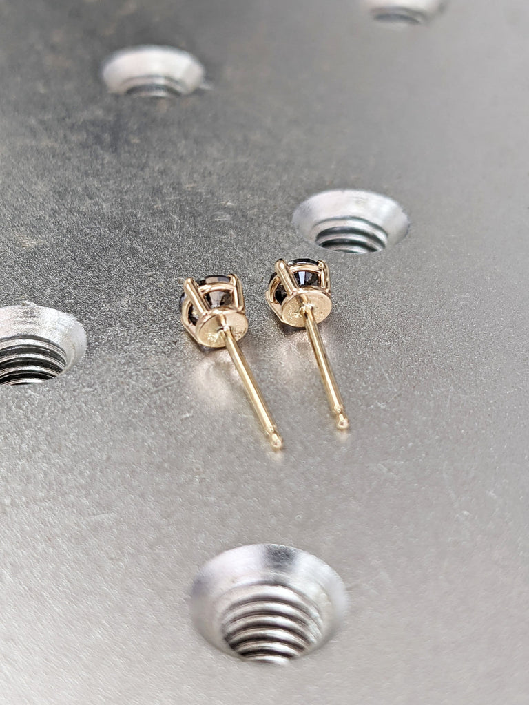 0.5CT Salt And Pepper Diamond Earring Studs, Minimalist Diamond Earring Stud, Round Cut Diamond Earring Pair, 14K Solid Yellow Gold Earrings