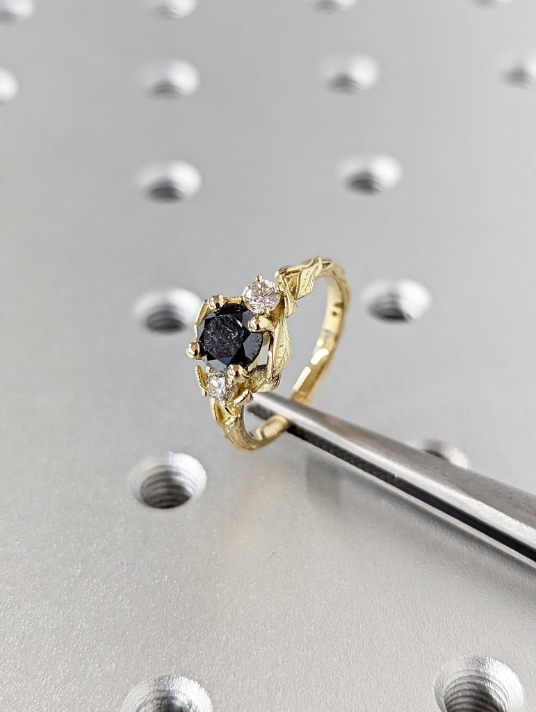 Leaves Engagement Ring, 14K Gold and Diamond engagement ring, engagement ring, leaf ring, vintage, Alternative Engagement Ring