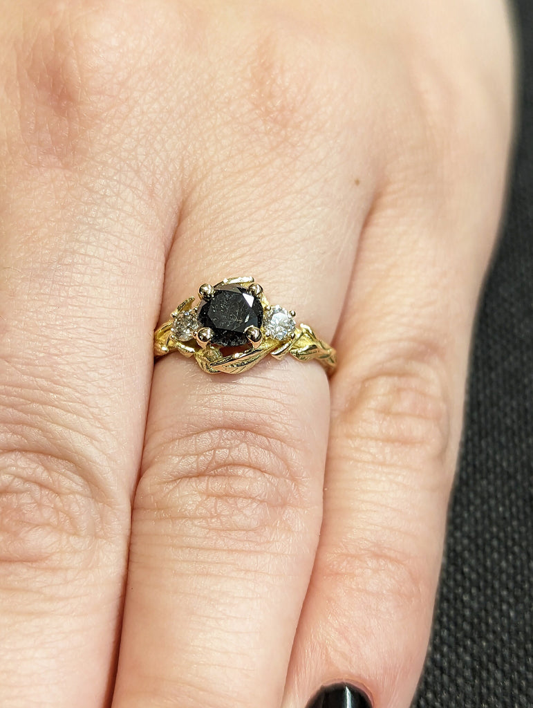 Leaves Engagement Ring, 14K Gold and Diamond engagement ring, engagement ring, leaf ring, vintage, Alternative Engagement Ring