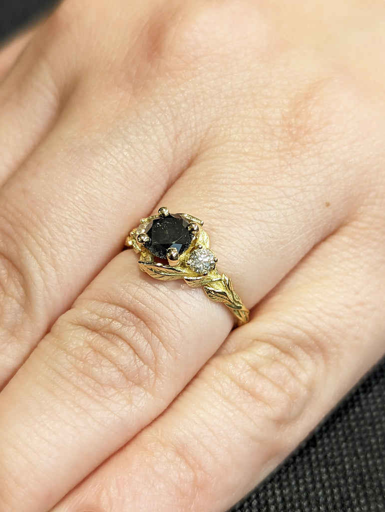 Leaves Engagement Ring, 14K Gold and Diamond engagement ring, engagement ring, leaf ring, vintage, Alternative Engagement Ring