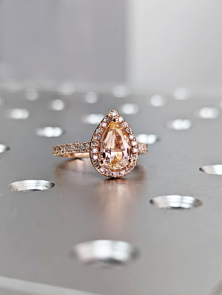 Vintage Teardrop Morganite Ring- 14K Rose Gold Ring- Morganite Engagement Ring- Promise Ring- Anniversary Birthday Gift For Her- Peach Stone