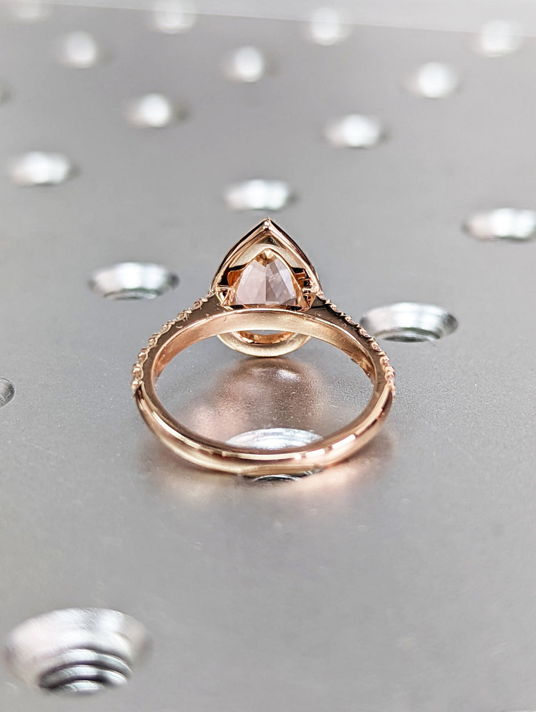 Vintage Teardrop Morganite Ring- 14K Rose Gold Ring- Morganite Engagement Ring- Promise Ring- Anniversary Birthday Gift For Her- Peach Stone