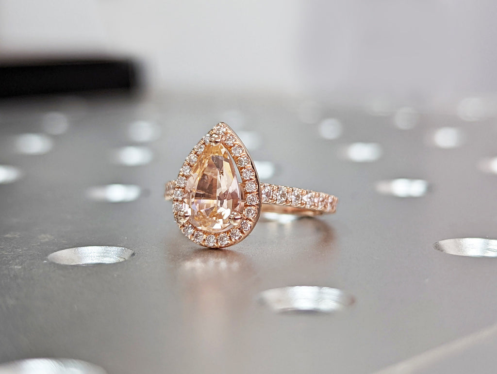 Vintage Teardrop Morganite Ring- 14K Rose Gold Ring- Morganite Engagement Ring- Promise Ring- Anniversary Birthday Gift For Her- Peach Stone