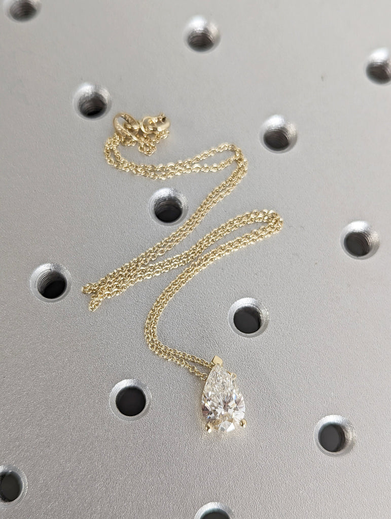 14K Gold Lab Diamond Pear Necklace, Solitaire Pendant, Teardrop Necklace, Pear Cut Diamond Necklace, Unique Diamond Necklace, Gift for Her