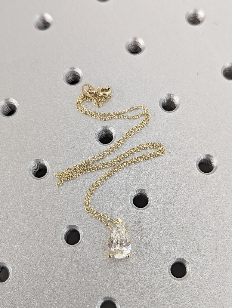 14K Gold Lab Diamond Pear Necklace, Solitaire Pendant, Teardrop Necklace, Pear Cut Diamond Necklace, Unique Diamond Necklace, Gift for Her
