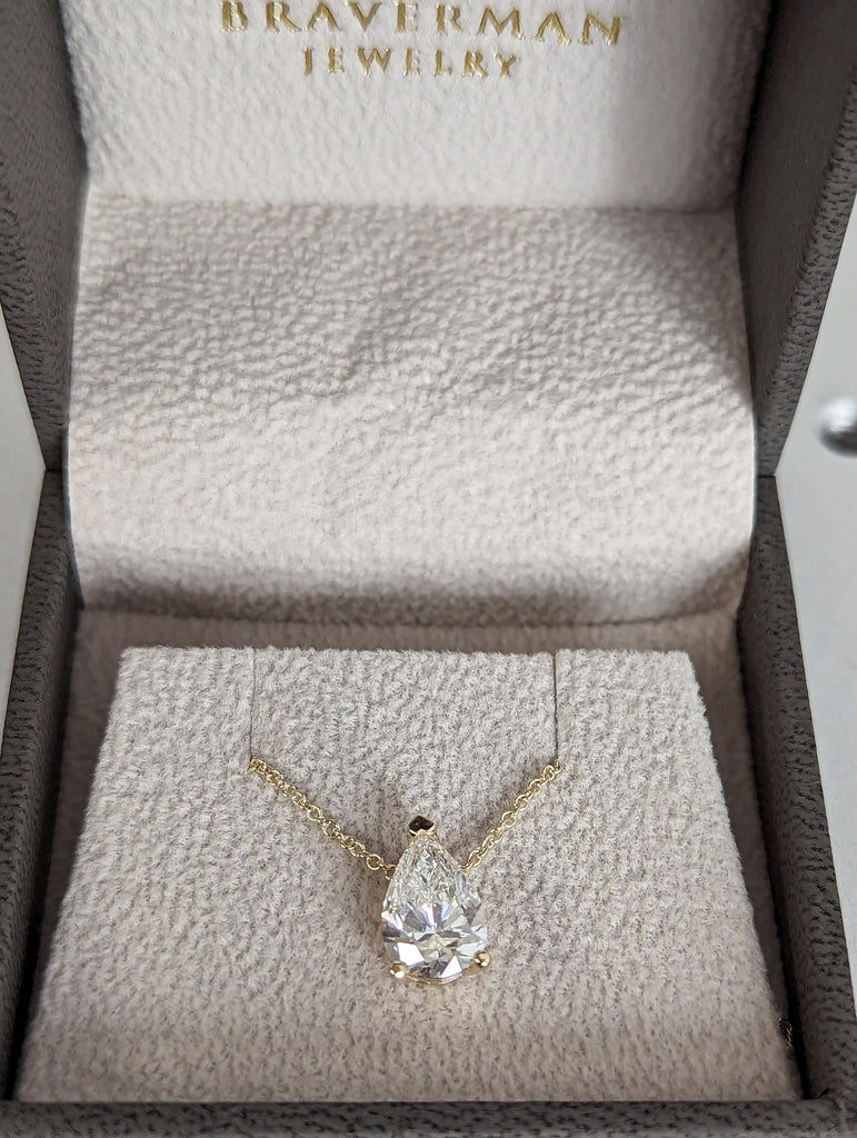 14K Gold Lab Diamond Pear Necklace, Solitaire Pendant, Teardrop Necklace, Pear Cut Diamond Necklace, Unique Diamond Necklace, Gift for Her