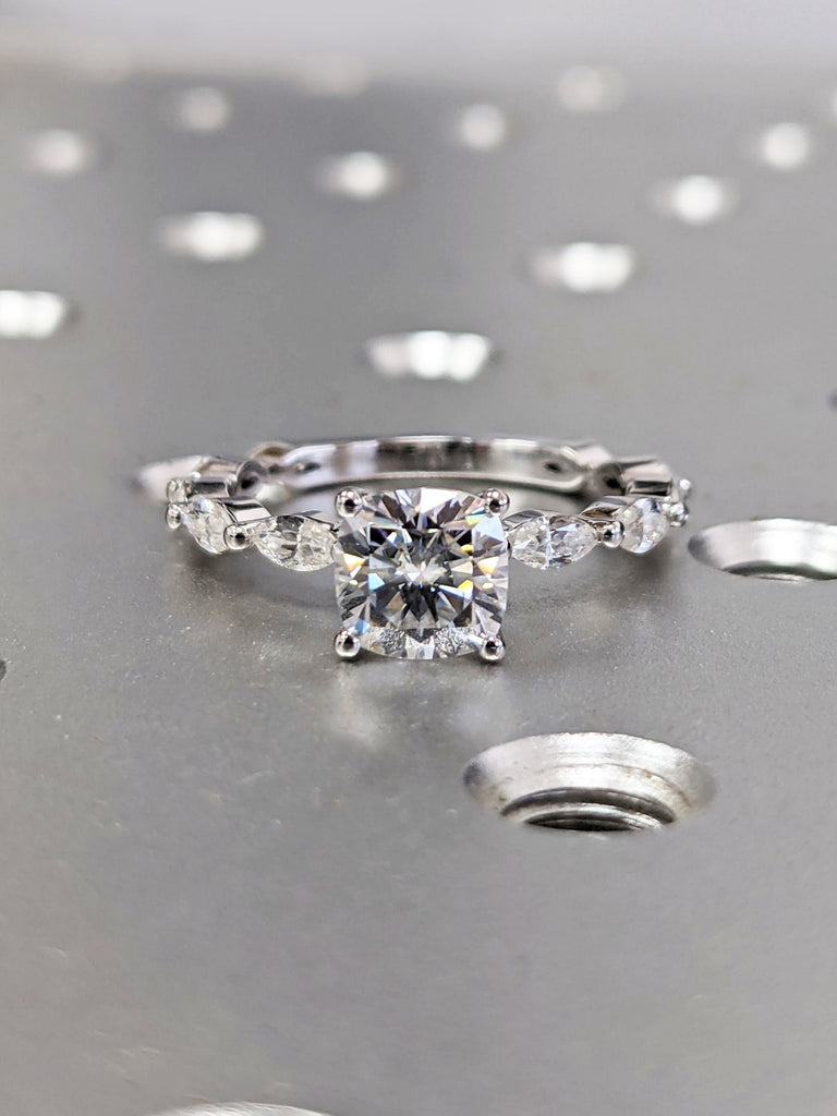 Colorless Cushion Marquise Moissanite Ring/ 1 Carat Cushion Cut Moissanite Engagement Ring/ Half Eternity Wedding Promise Ring/ Promise Ring