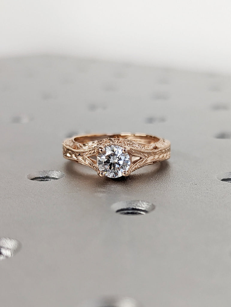 Vintage moissanite engagement ring 14k rose gold Art deco wedding ring moissanite Vintage Filigree Ring engagement anniversary promise