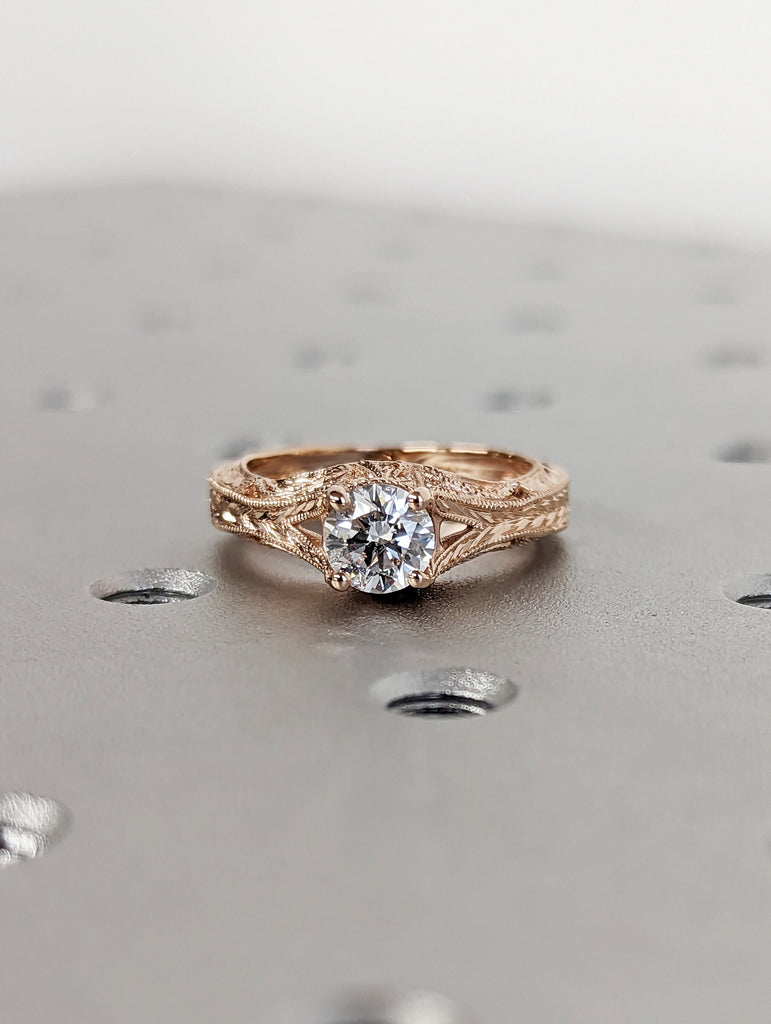 Vintage moissanite engagement ring 14k rose gold Art deco wedding ring moissanite Vintage Filigree Ring engagement anniversary promise