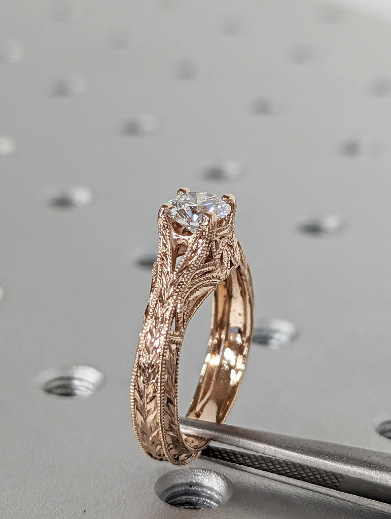 Vintage moissanite engagement ring 14k rose gold Art deco wedding ring moissanite Vintage Filigree Ring engagement anniversary promise