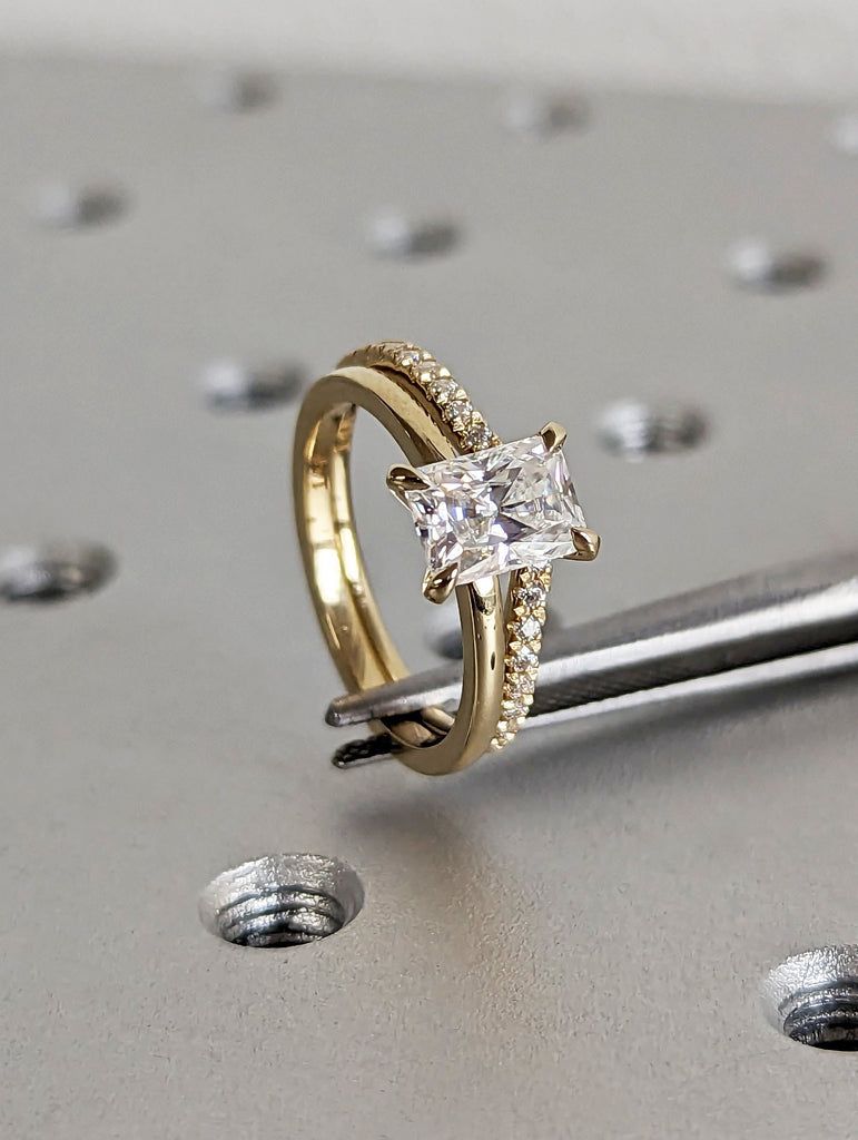 1CT Radiant Cut Moissanite Engagement Ring/14K Solid Yellow Gold Moissanite Promise Ring Handmade Ring for Women/Anniversary Gift/Solitaire