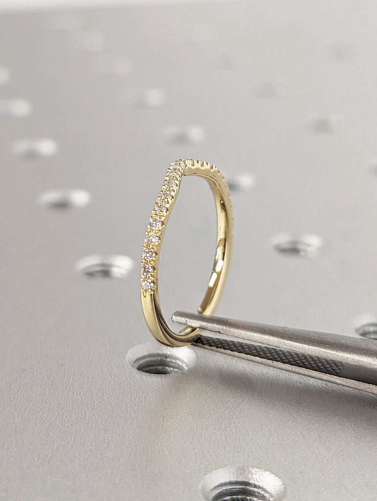 Curved Diamond Eternity Ring / 14k Gold Half Eternity Diamond Ring / Half Around Diamond Wedding Band / Stackable Diamond Ring / Ring Guard