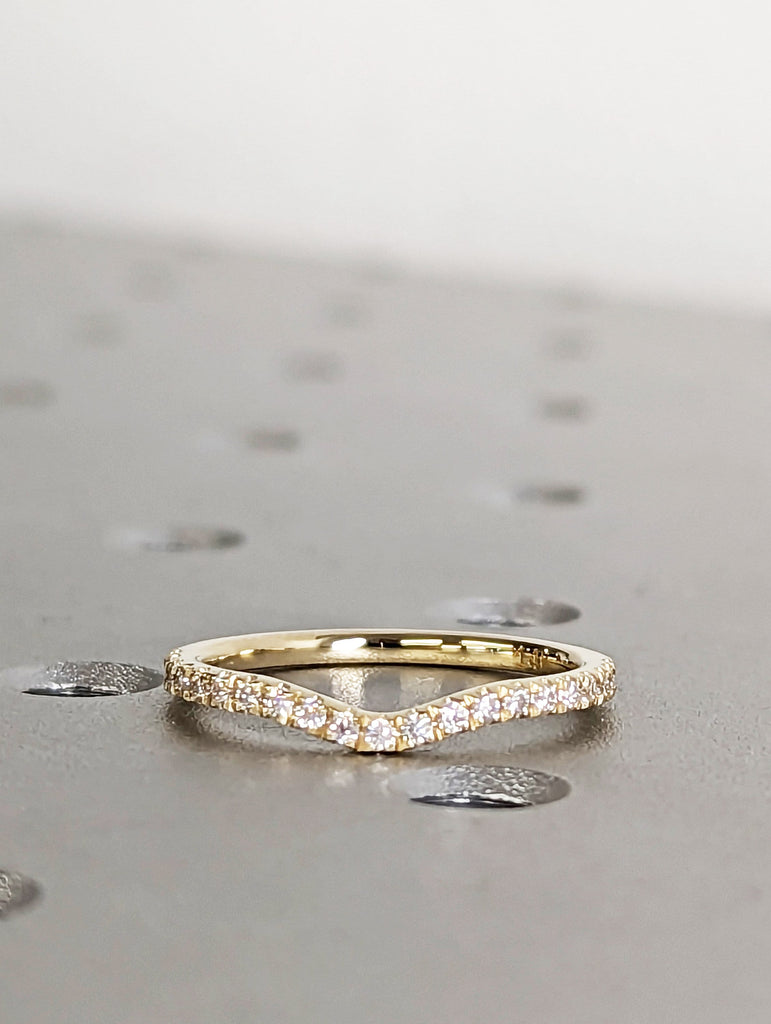 Curved Diamond Eternity Ring / 14k Gold Half Eternity Diamond Ring / Half Around Diamond Wedding Band / Stackable Diamond Ring / Ring Guard