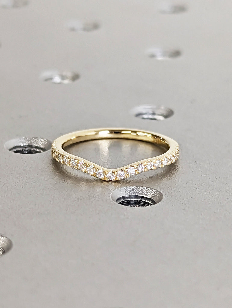 Curved Diamond Eternity Ring / 14k Gold Half Eternity Diamond Ring / Half Around Diamond Wedding Band / Stackable Diamond Ring / Ring Guard