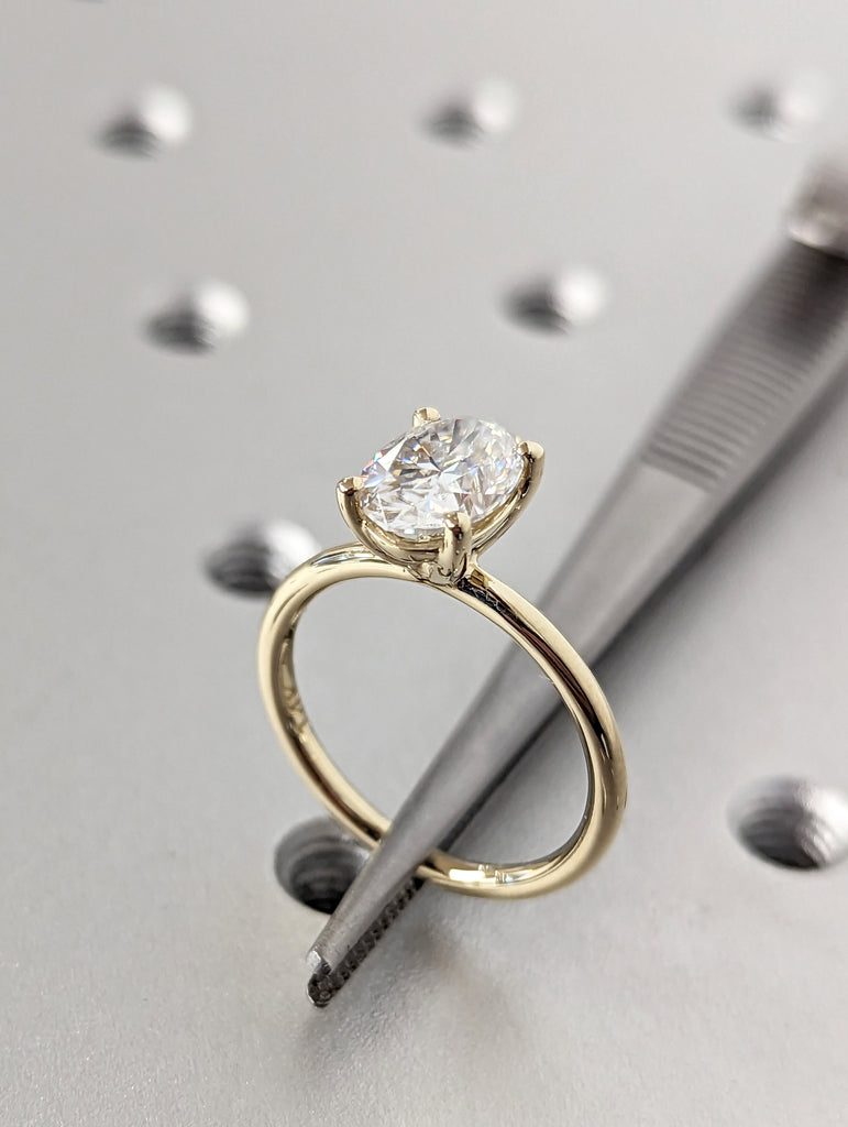 1.5 Carat Solitaire Engagement Ring Oval Cut Moissanite Set in 14K Solid Yellow Gold Available White and Rose Gold