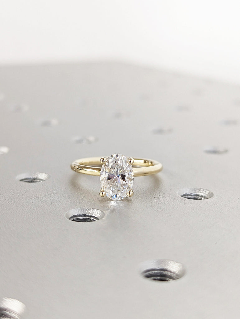 1.5 Carat Solitaire Engagement Ring Oval Cut Moissanite Set in 14K Solid Yellow Gold Available White and Rose Gold