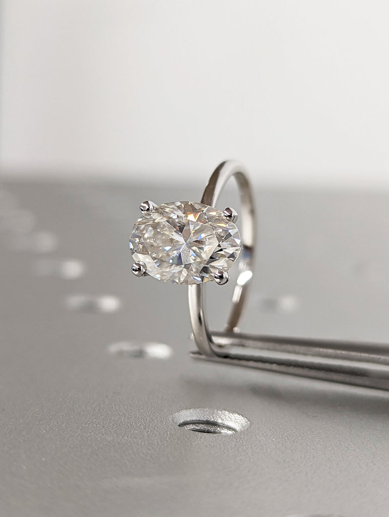 2ct Hidden halo engagement ring, solitaire oval moissanite ring, Hidden Halo Oval Cut Solitaire Engagement Ring in 18K White gold Minimalist