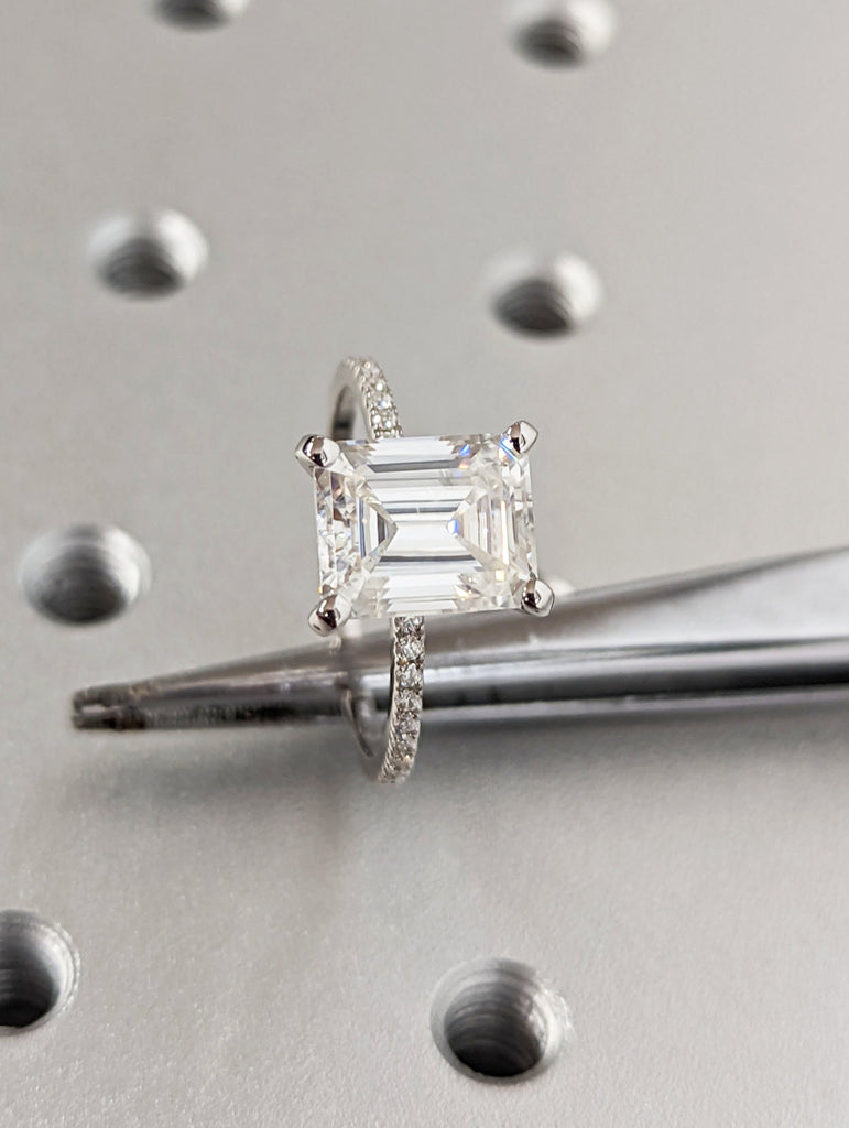 3ct Emerald Cut Moissanite Engagement Ring/14K White Gold Ring/Art Deco Vintage Ring/Unique Moissanite Ring/Minimalist Wedding Ring/Eternity