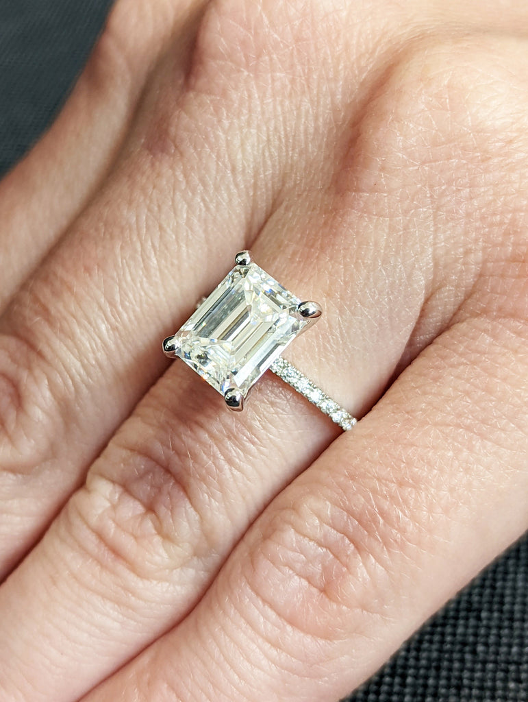 3ct Emerald Cut Moissanite Engagement Ring/14K White Gold Ring/Art Deco Vintage Ring/Unique Moissanite Ring/Minimalist Wedding Ring/Eternity