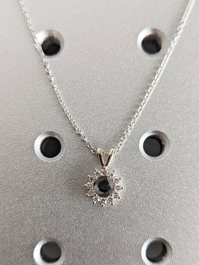 14k Gold Delicate Salt And Pepper Diamond Necklace, Solitaire Necklace 0.5 Carat, 0.5ct Solitaire Necklace, Dainty Necklace, Necklace Gift