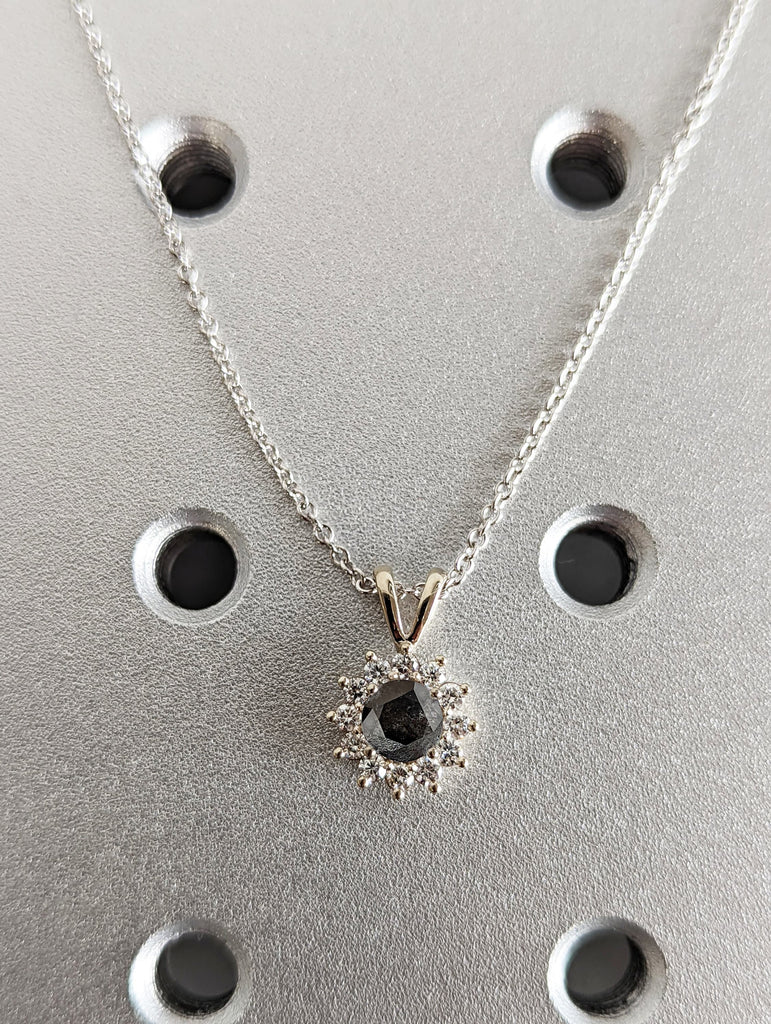 14k Gold Delicate Salt And Pepper Diamond Necklace, Solitaire Necklace 0.5 Carat, 0.5ct Solitaire Necklace, Dainty Necklace, Necklace Gift